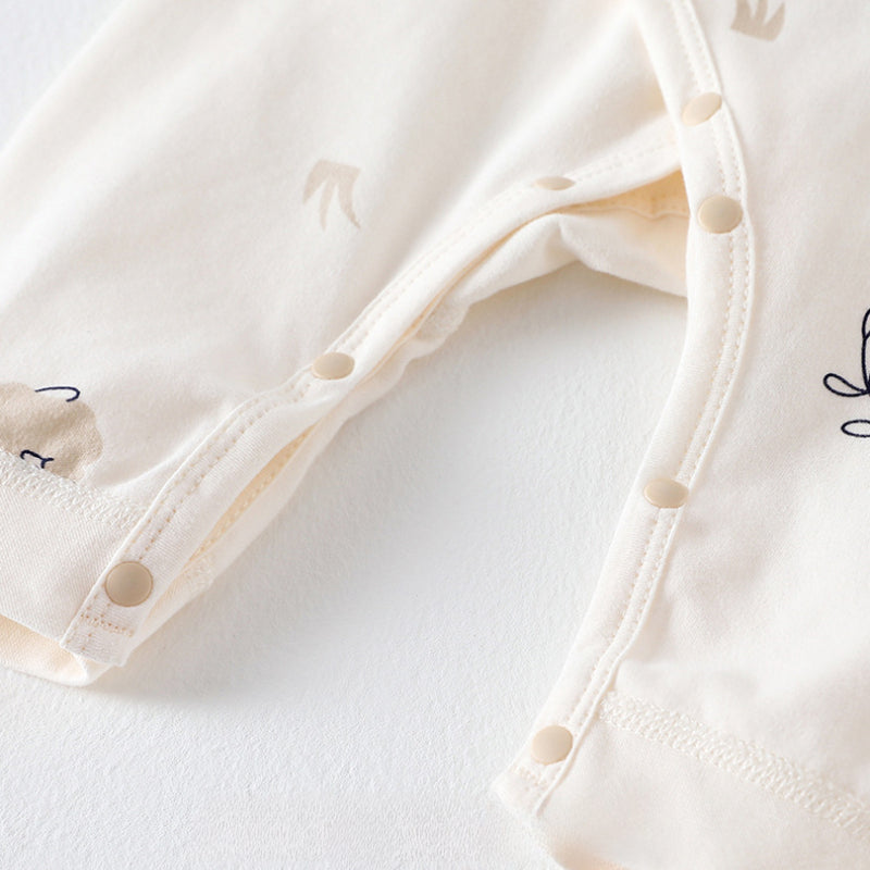 100% Cotton Long Sleeve Romper with Velcro Closure - Sheep - Organic Cotton Clubs