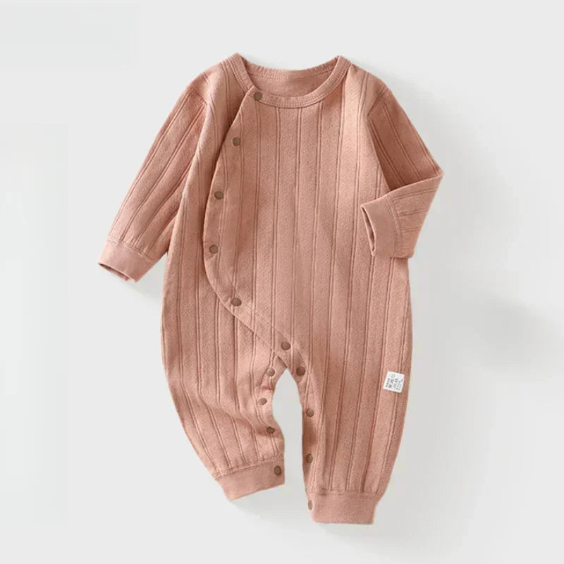 100% Cotton Long Sleeve Side-Snap Romper - Brown - Organic Cotton Clubs