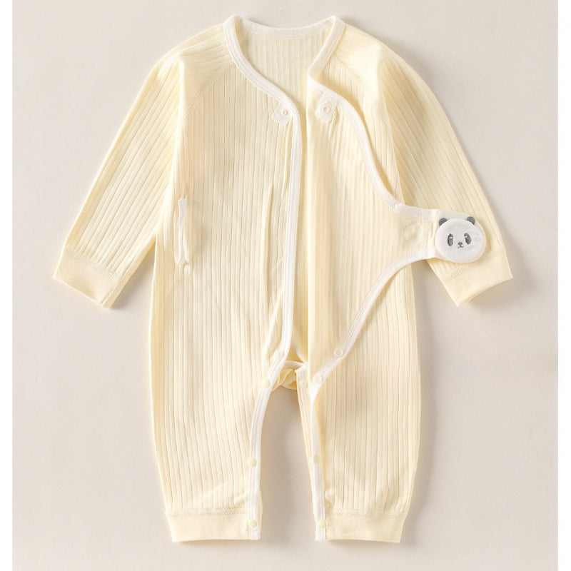 100% Cotton Long Sleeve Romper with Velcro Closure - White Panda - Organic Cotton Clubs