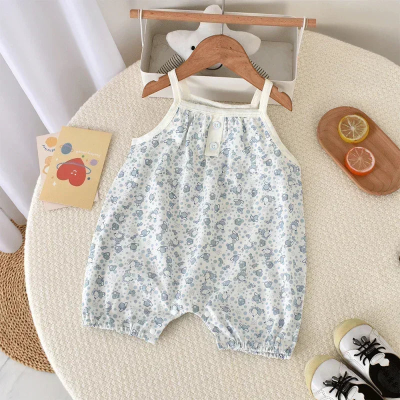 100% Cotton Sleeveless Romper - Pink Heart - Organic Cotton Clubs