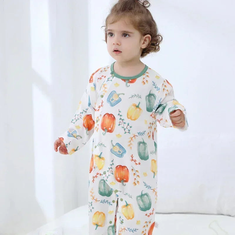 Cotton & Bamboo Muslin Long Sleeve Romper - Panda - Organic Cotton Clubs