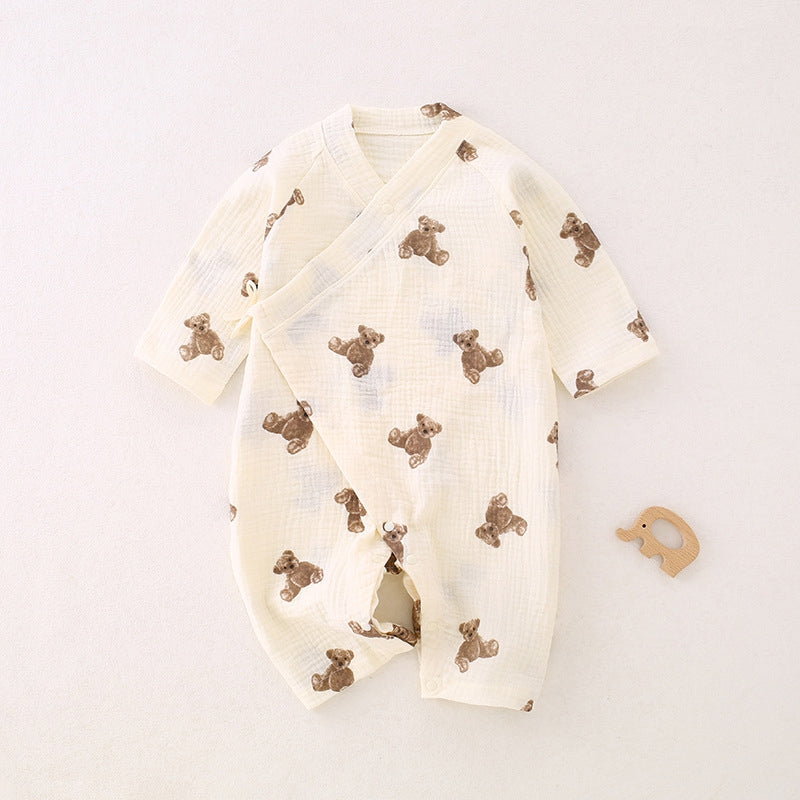 100% Cotton Muslin Long Sleeve Romper - Brown Bear - Organic Cotton Clubs