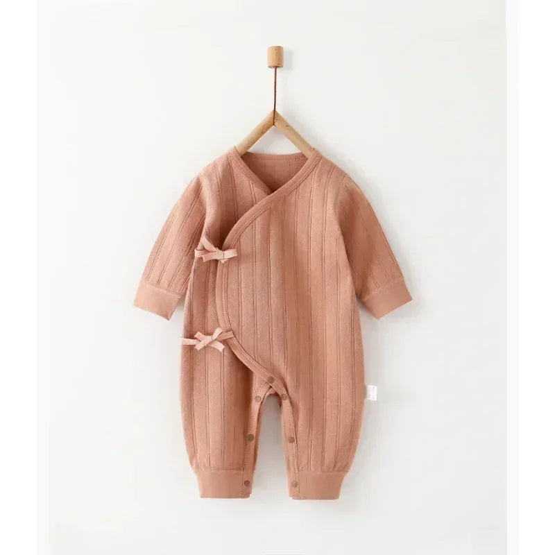 100% Cotton Long Sleeve Kimono Romper - Brown - Organic Cotton Clubs