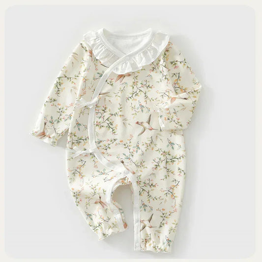 100% Cotton Long Sleeve Kimono Romper - Fruits & Leaves - Organic Cotton Clubs