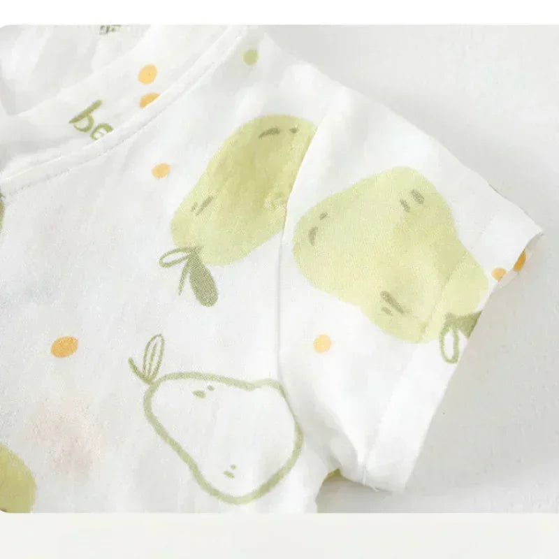 Cotton & Bamboo Muslin Short Sleeve Romper - Water Lily - Organic Cotton Clubs