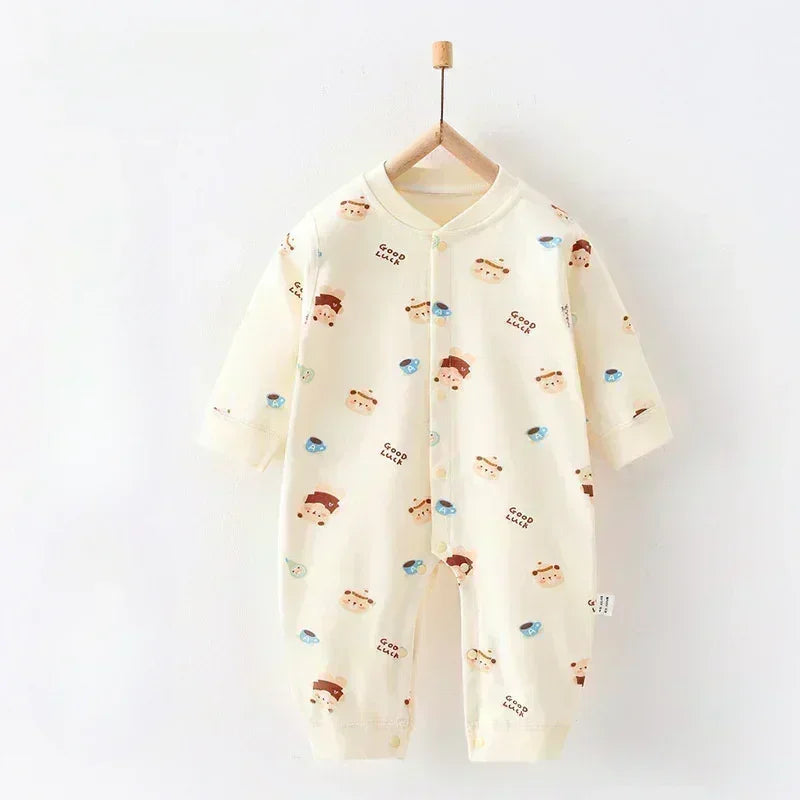 100% Cotton Snap-Up Long Sleeve Romper - Leopard - Organic Cotton Clubs