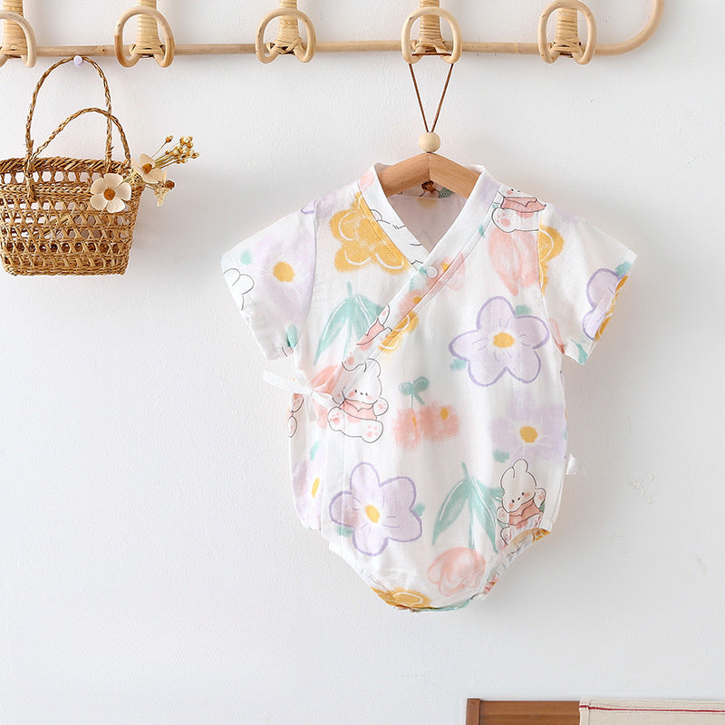 Cotton & Bamboo Muslin Short Sleeve Bodysuit - Green Leaves - Organic Cotton Clubs