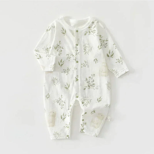 100% Cotton Long Sleeve Snap-Up Romper - Elephant & Flowers - Organic Cotton Clubs