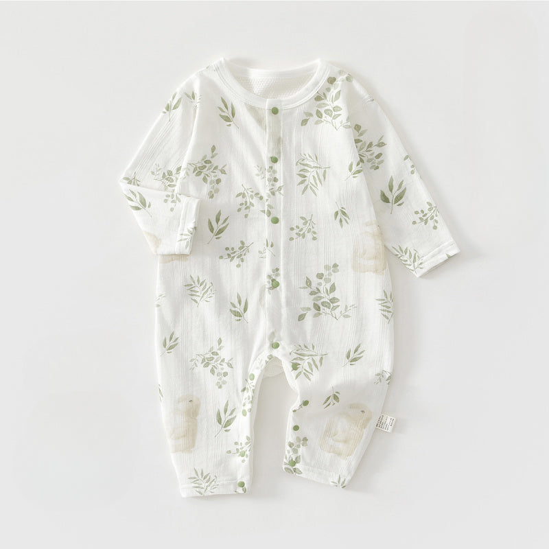 100% Cotton Long Sleeve Snap-Up Romper - Elephant & Flowers - Organic Cotton Clubs