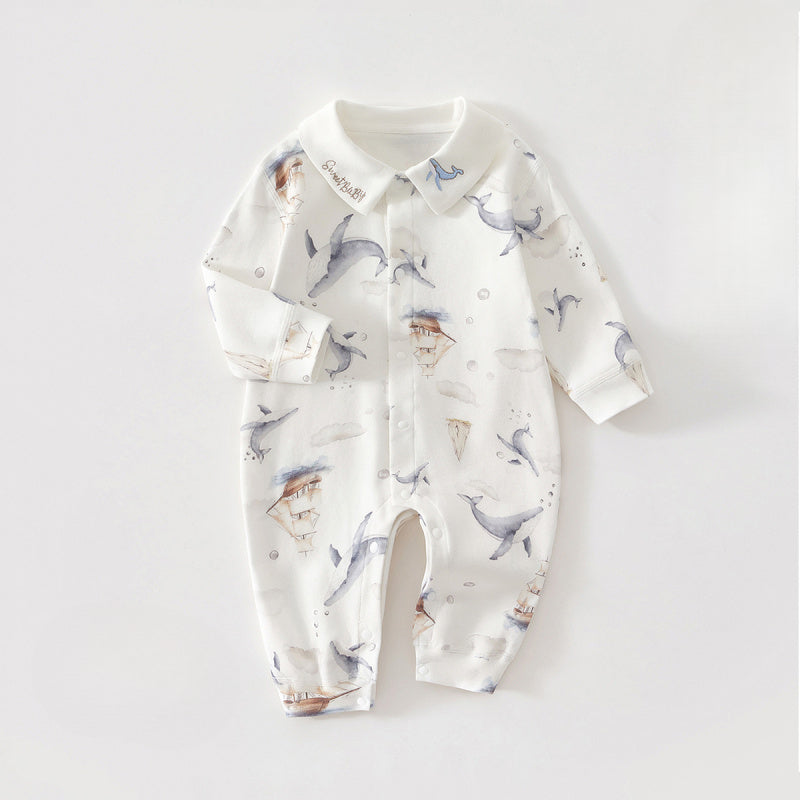 100% Cotton Long Sleeve Snap-Up Romper - Country House - Organic Cotton Clubs
