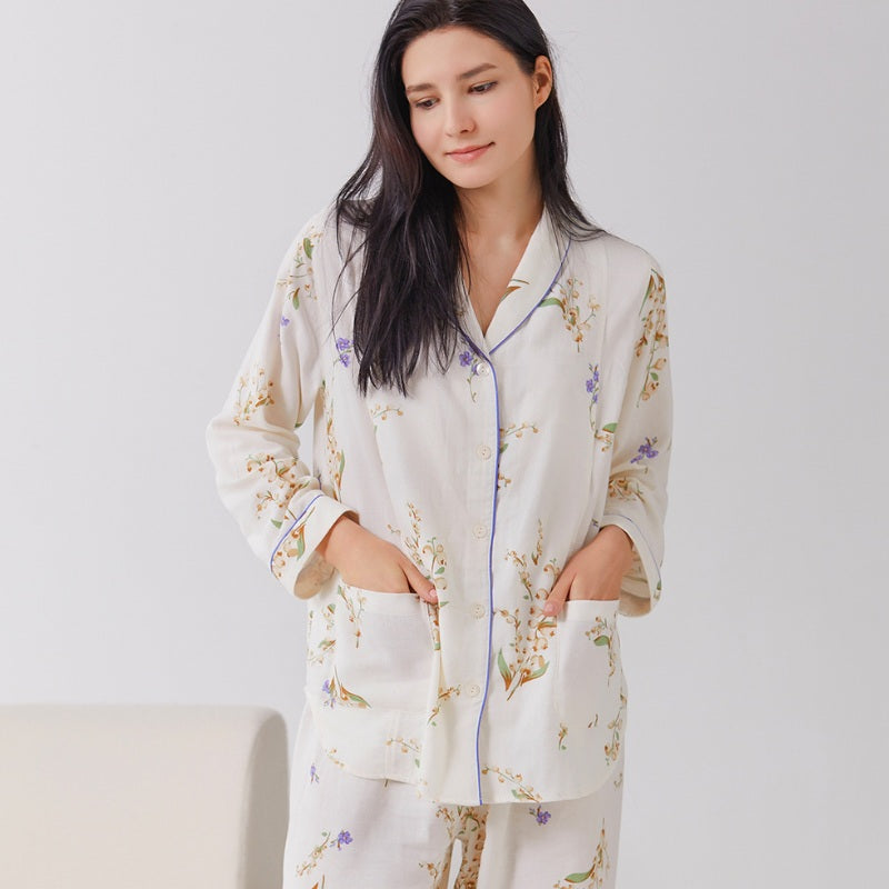 Organic Cotton Muslin Button-Up Maternity Pajama- Wisteria - Organic Cotton Clubs