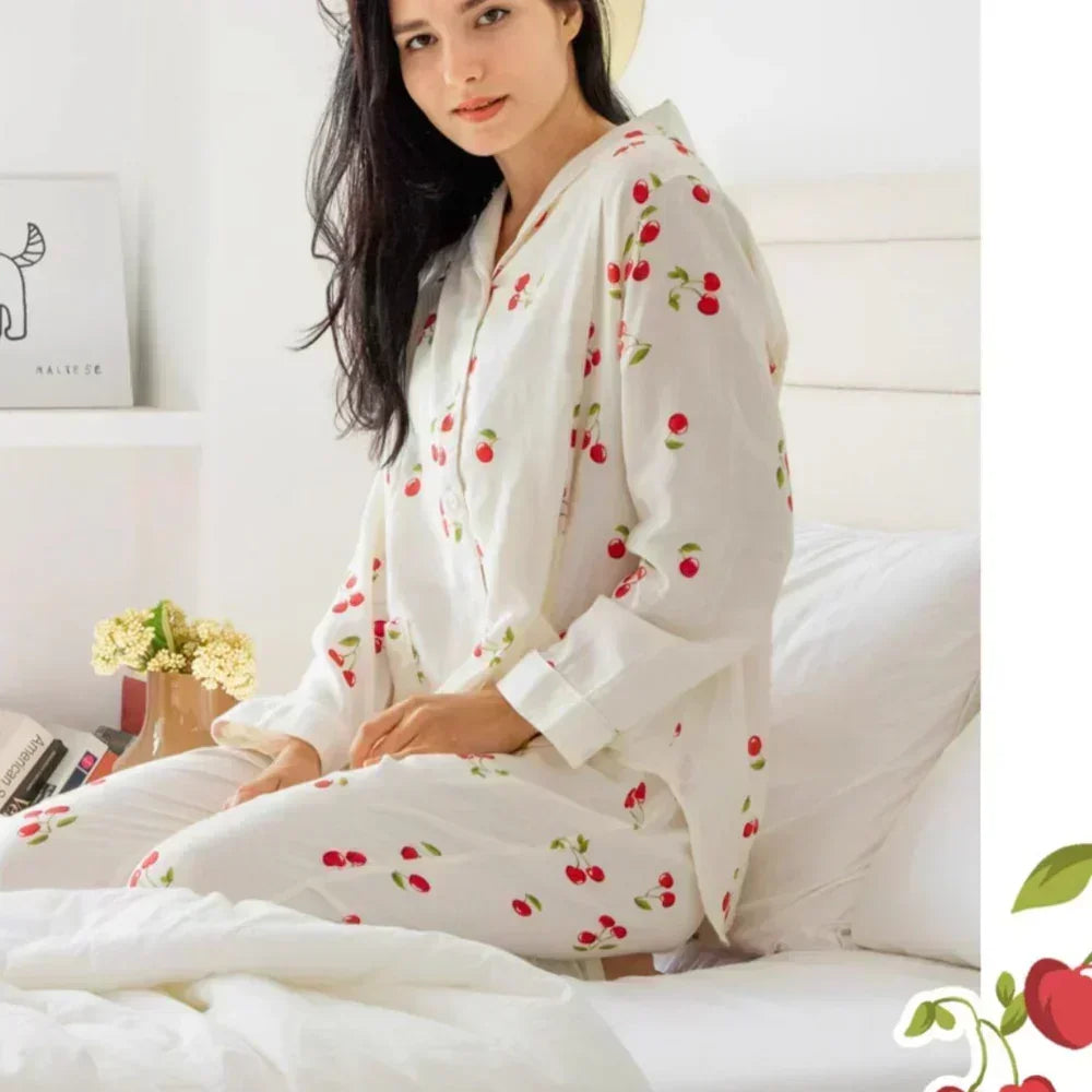 Organic Cotton Muslin Button-Up Maternity Pajama - Pomegranate - Organic Cotton Clubs