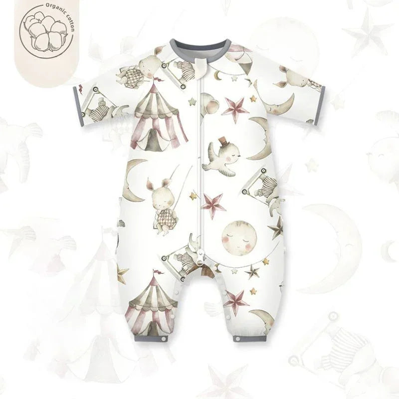 Organic Cotton Muslin Short Sleeve Sleepsuit Summer - Deer - Organic Cotton Clubs