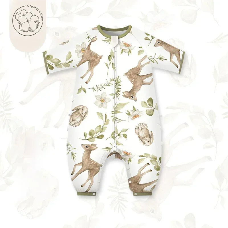 Organic Cotton Muslin Short Sleeve Sleepsuit Summer - Deer - Organic Cotton Clubs