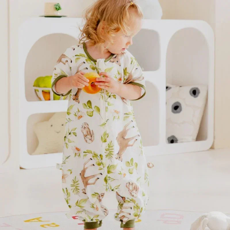 Organic Cotton Muslin Short Sleeve Sleepsuit Summer - Deer - Organic Cotton Clubs
