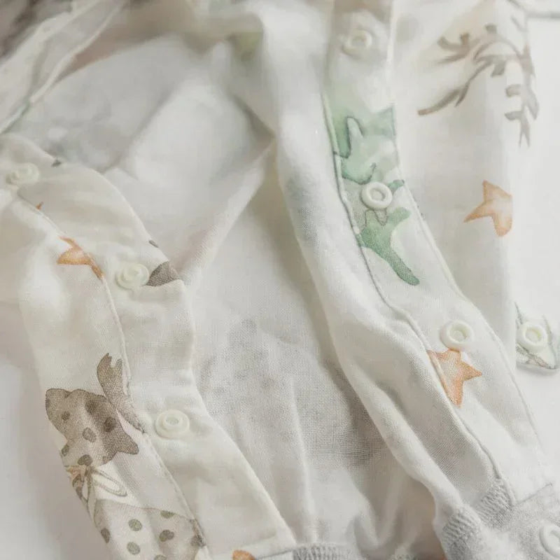 Organic Cotton Muslin Long Sleeve Sleepsuit Summer - Maple Leaves - Organic Cotton Clubs