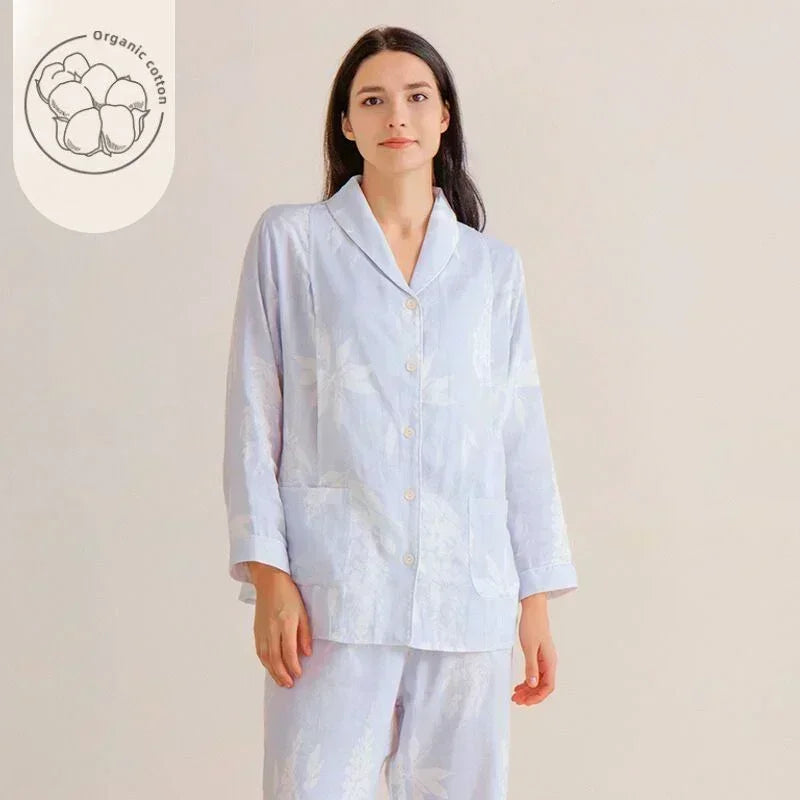 Organic Cotton Muslin Button-Up Maternity Pajama - Pomegranate - Organic Cotton Clubs