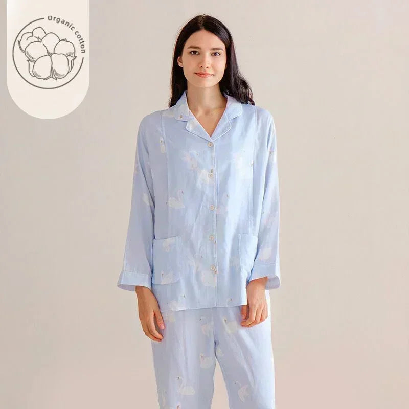 Organic Cotton Muslin Button-Up Maternity Pajama - Pomegranate - Organic Cotton Clubs