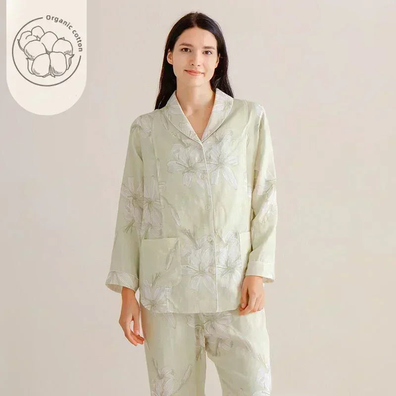 Organic Cotton Muslin Button-Up Maternity Pajama - Pomegranate - Organic Cotton Clubs