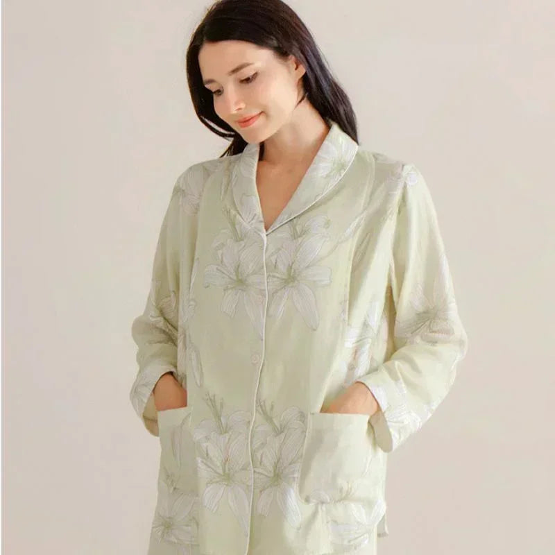 Organic Cotton Muslin Button-Up Maternity Pajama - Pomegranate - Organic Cotton Clubs