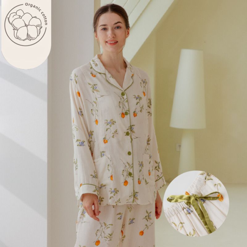 Organic Cotton Muslin Button-Up Maternity Pajama - Pomegranate - Organic Cotton Clubs