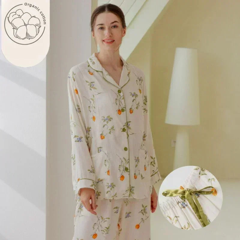 Organic Cotton Muslin Button-Up Maternity Pajama - Pomegranate - Organic Cotton Clubs