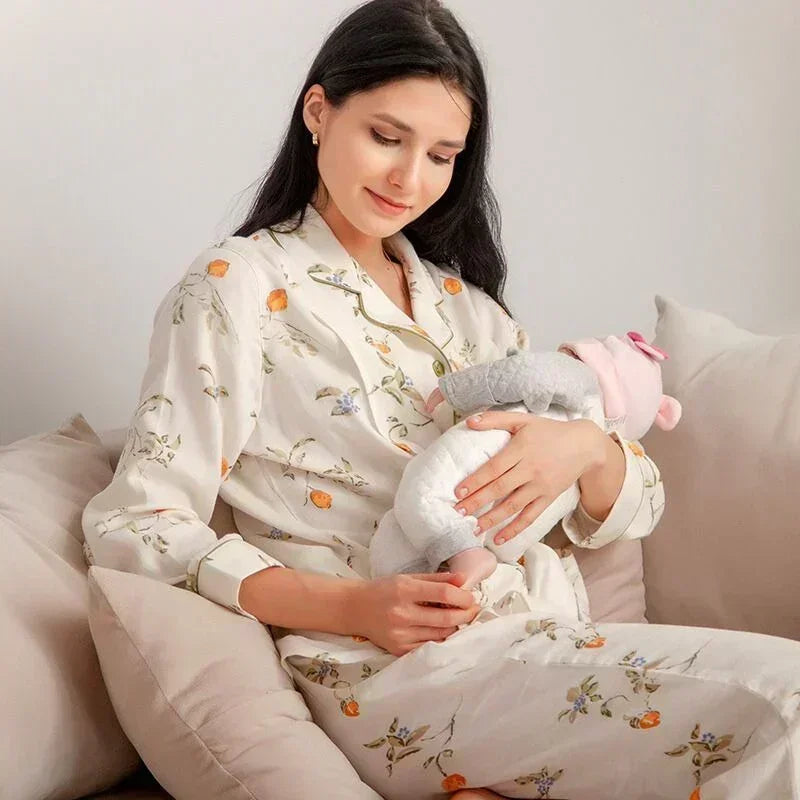 Organic Cotton Muslin Button-Up Maternity Pajama - Pomegranate - Organic Cotton Clubs