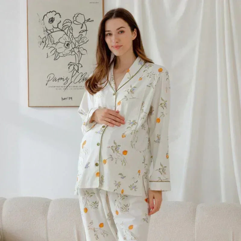 Organic Cotton Muslin Button-Up Maternity Pajama - Pomegranate - Organic Cotton Clubs