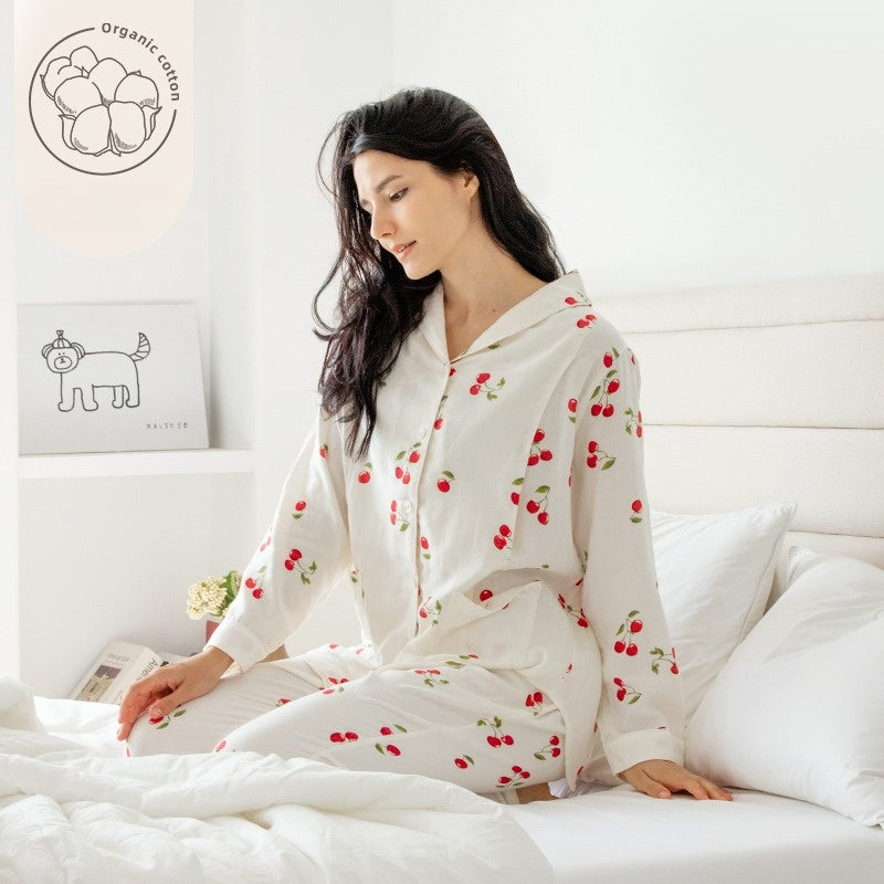 Organic Cotton Muslin Button-Up Maternity Pajama - Swan - Organic Cotton Clubs