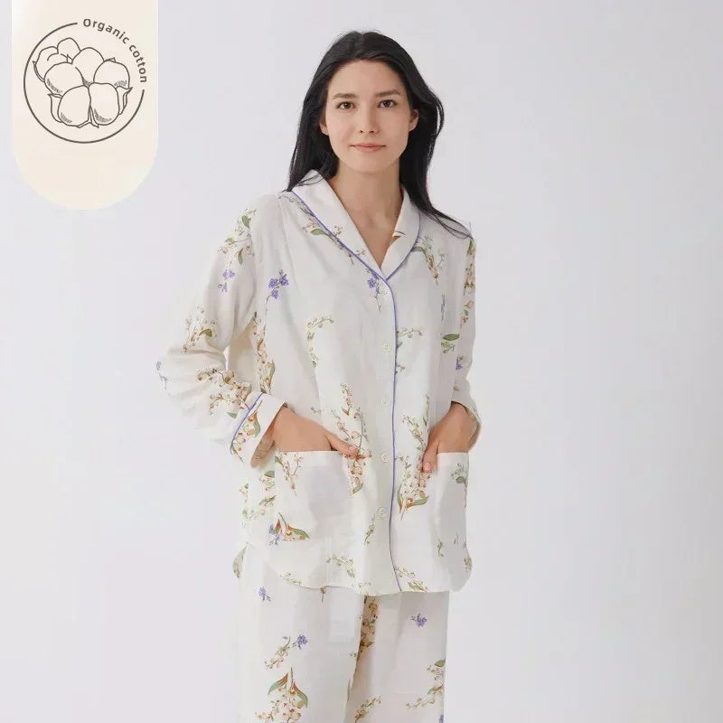 Organic Cotton Muslin Button-Up Maternity Pajama - Pomegranate - Organic Cotton Clubs
