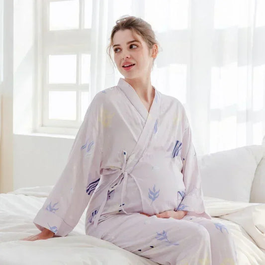 Organic Cotton Muslin Wrap Maternity Pajama Set- Fish - Organic Cotton Clubs