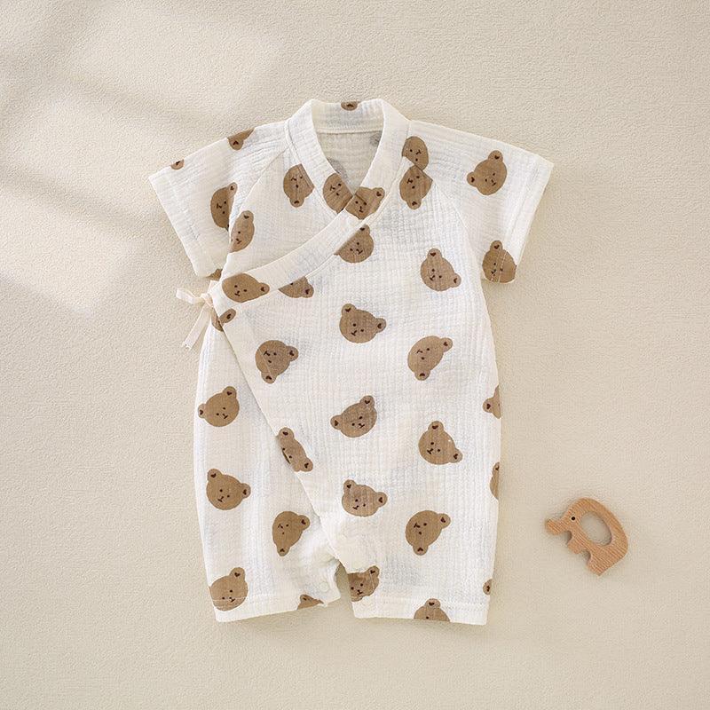 100% Cotton Muslin Short Sleeve Romper - Brown Bear - Organic Cotton Clubs
