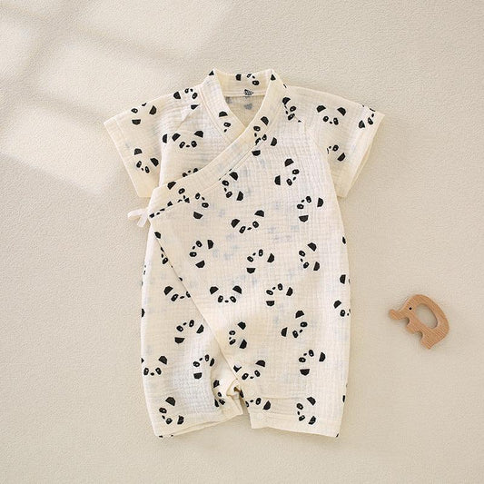 100% Cotton Muslin Short Sleeve Romper - Brown Bear - Organic Cotton Clubs