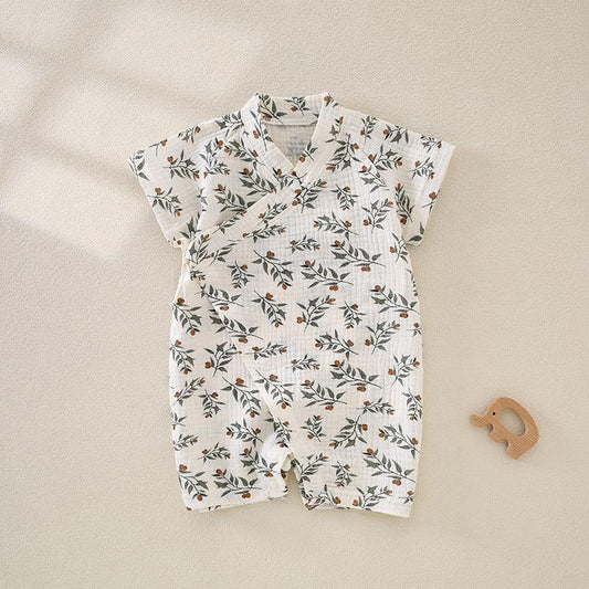 100% Cotton Muslin Short Sleeve Romper - Brown Bear - Organic Cotton Clubs