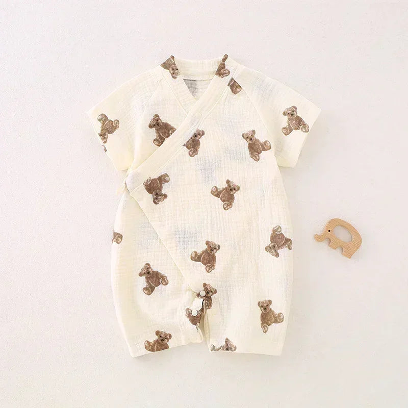 100% Cotton Muslin Short Sleeve Romper - Brown Bear - Organic Cotton Clubs