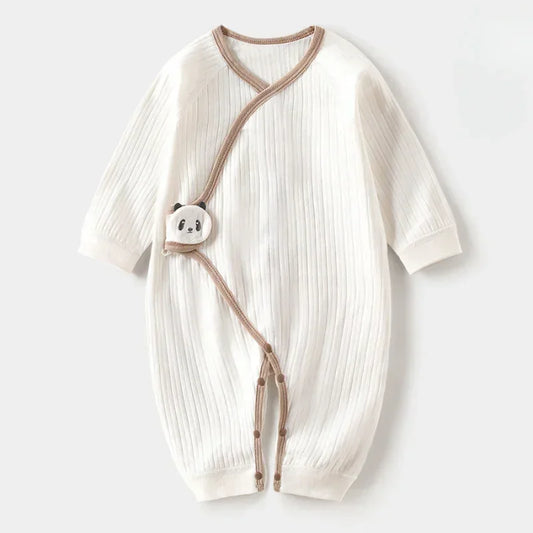 100% Cotton Long Sleeve Romper with Velcro Closure - White Panda - Organic Cotton Clubs