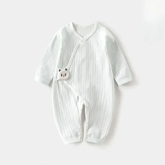 100% Cotton Long Sleeve Romper with Velcro Closure - White Panda - Organic Cotton Clubs