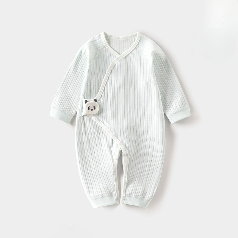 100% Cotton Long Sleeve Romper with Velcro Closure - White Panda - Organic Cotton Clubs