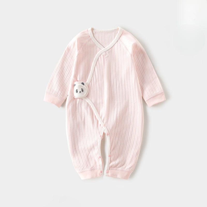 100% Cotton Long Sleeve Romper with Velcro Closure - White Panda - Organic Cotton Clubs