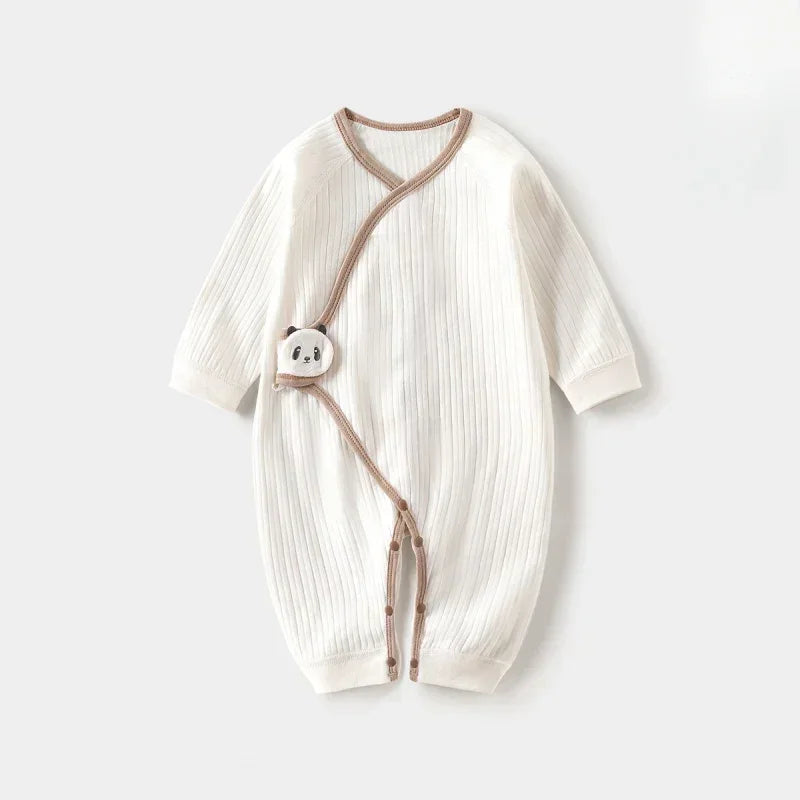 100% Cotton Long Sleeve Romper with Velcro Closure - White Panda - Organic Cotton Clubs