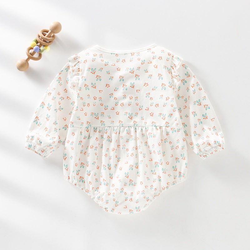 100% Cotton Long Sleeve Floral Bodysuit - Bunny Garden - Organic Cotton Clubs
