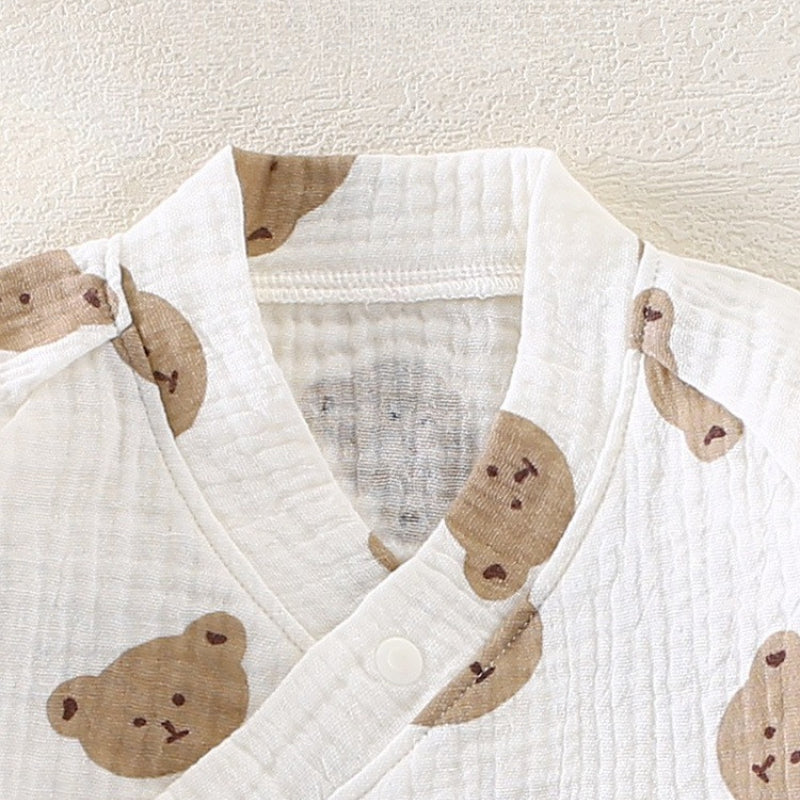 100% Cotton Muslin Long Sleeve Romper - Brown Bear - Organic Cotton Clubs