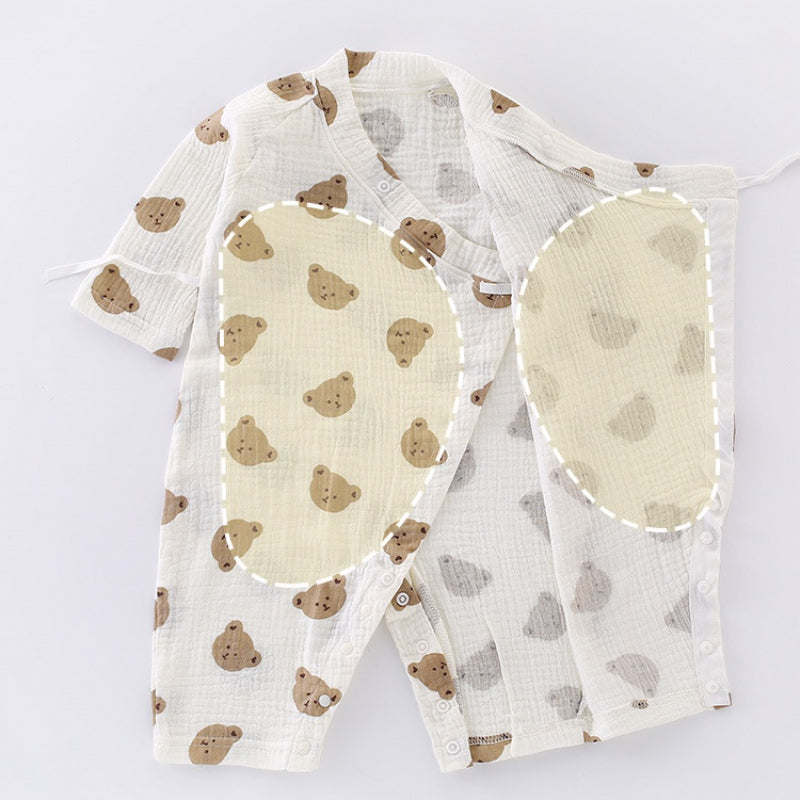 100% Cotton Muslin Long Sleeve Romper - Brown Bear - Organic Cotton Clubs