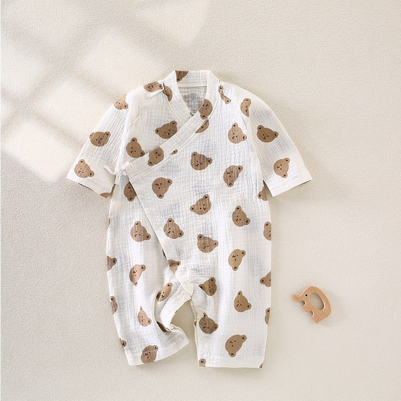 100% Cotton Muslin Long Sleeve Romper - Brown Bear - Organic Cotton Clubs
