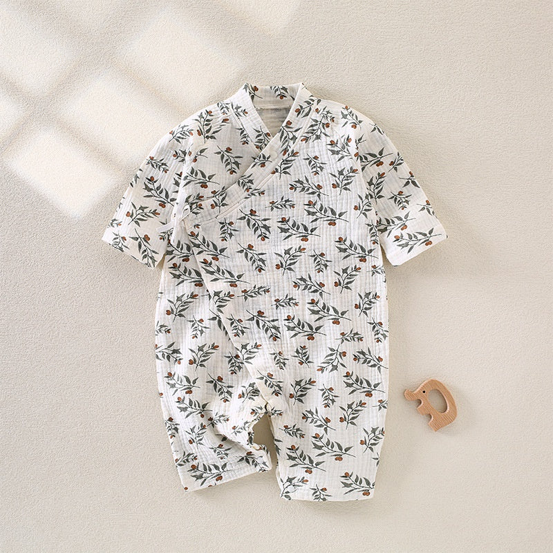 100% Cotton Muslin Long Sleeve Romper - Brown Bear - Organic Cotton Clubs