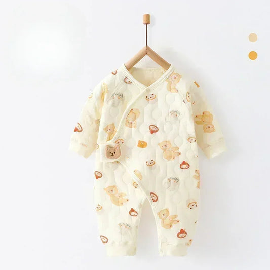 100% Cotton Warm Long Sleeve Romper with Velcro Closure - Bear - Organic Cotton Clubs
