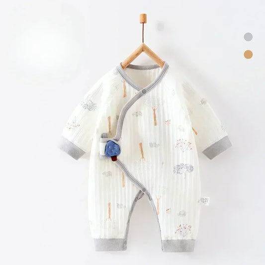 100% Cotton Warm Long Sleeve Romper with Velcro Closure - Bear - Organic Cotton Clubs