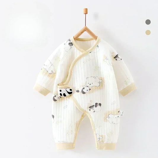 100% Cotton Warm Long Sleeve Romper with Velcro Closure - Bear - Organic Cotton Clubs