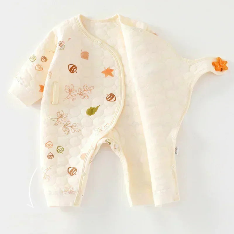 100% Cotton Warm Long Sleeve Romper with Velcro Closure - Bear - Organic Cotton Clubs