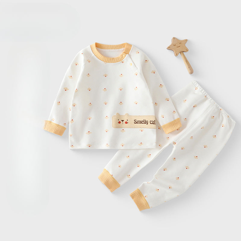 Cotton Long Sleeve Top & Pants Set - Yellow Cat